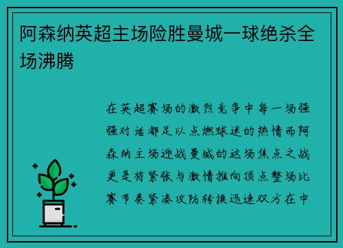 阿森纳英超主场险胜曼城一球绝杀全场沸腾